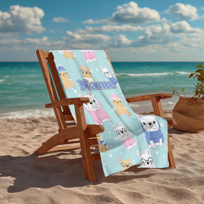 Custom Name Ultra-Soft Beach Towel with Dog Theme,Ideal for Pool - Camping, Diving - Perfect Travel Essential, Vibrant Beach Towel.