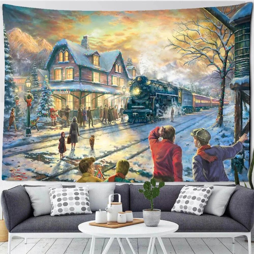 Christmas Snow Forest Scenery Tapestry Bedroom Living Room Home Wall Decoration