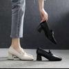 2026 spring and autumn soft leather women's thick heel buckle small leather shoes medium heel fashion versatile comfortable single shoes women