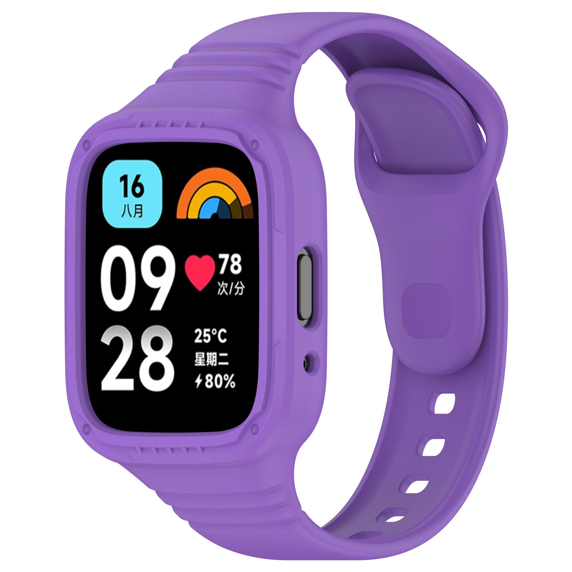 

Силіконовий ремінець із чохлом для Redmi Watch 3 / Redmi Watch 3 Active Strap Replacement Bracelet Protective Shell Cover Redmi Watch 3 Lite фіолетовий