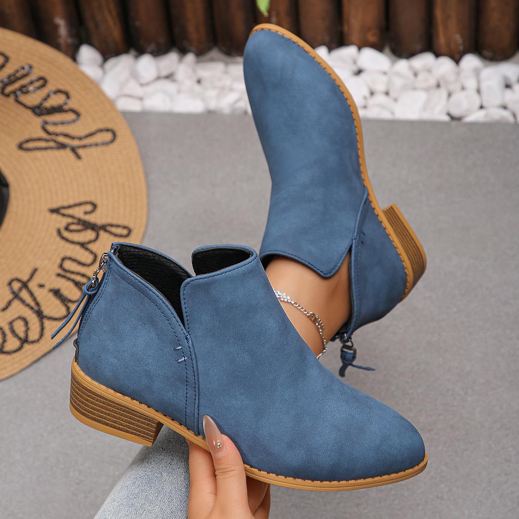 European and American foreign trade pointed rear zipper casual thick sole thick heel Martin boots women's single large size leather boots women's boot
