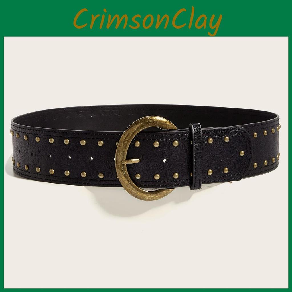 Leather Rivet Punkinspired Belt With Double Row Stitching Urban Outfits Style