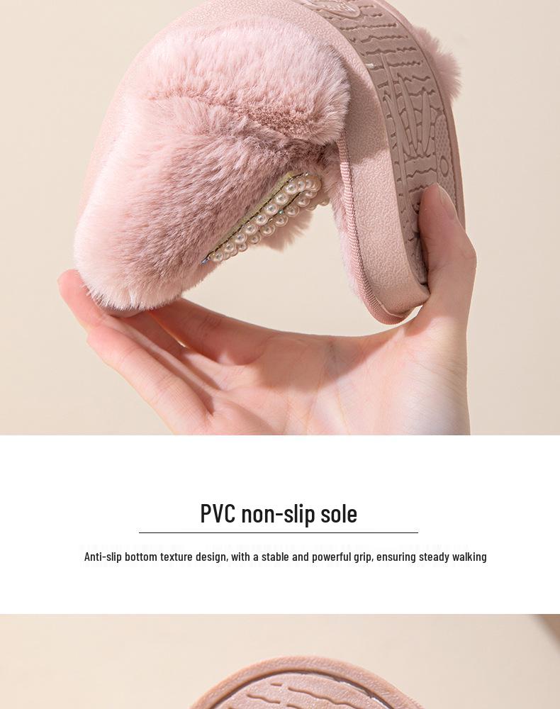 IDO Women's Furry Pearl Wedding Bachelorette Plush Slippers