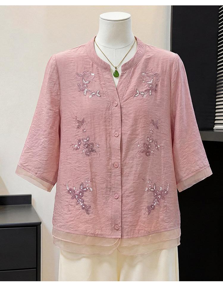 

2026 Summer Chinese Style Women s Two-Piece Set: Seven-Point Sleeve Top for Middle-Aged & Elderly 3XL (130-145 jin)