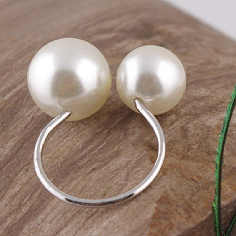 

Fashion Women s Size Pearl Open Ring Temperament Wild Fashion Ring Joint Double Pearl Ring Zircon Lover Gift resizable медный