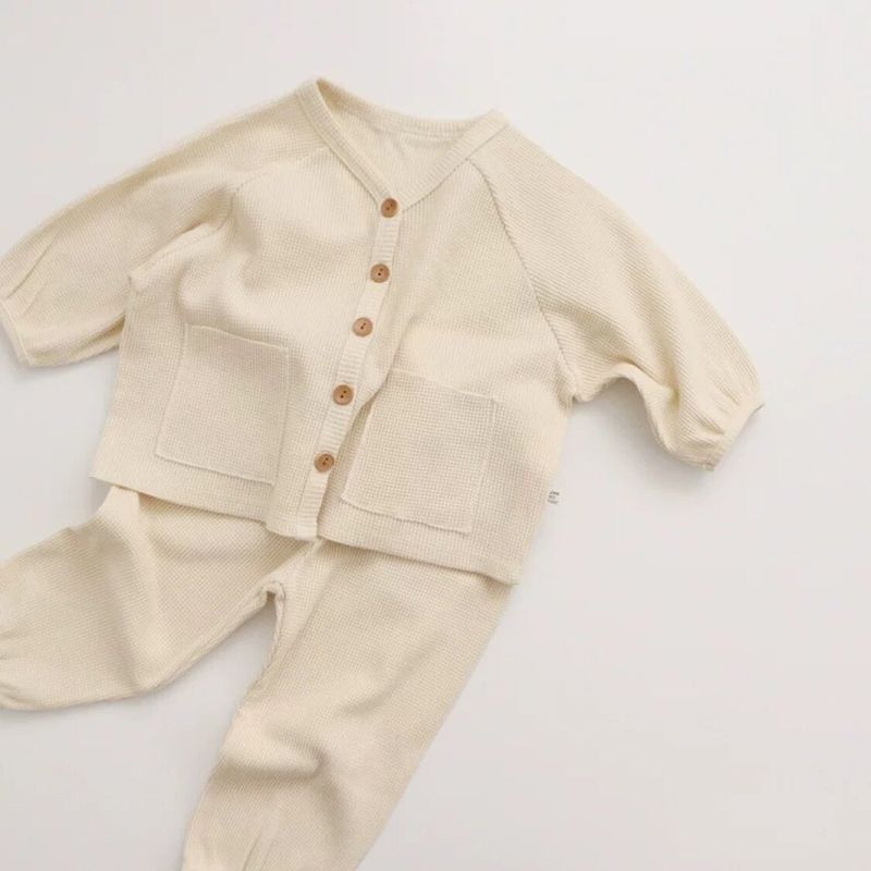 Korean-Style Children's Clothing, Same Style as Little Orange, Waffle-Patterned Baby Jumpsuit, Anti-Dirt Outdoor Wear