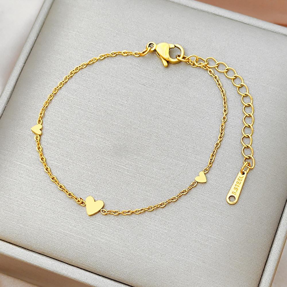 Fashion 316L Stainless Steel Love Heart Bracelet for Women Tiny Gold-Plated Clavicle Chain Girl Wedding Party Charm Jewelry Gift