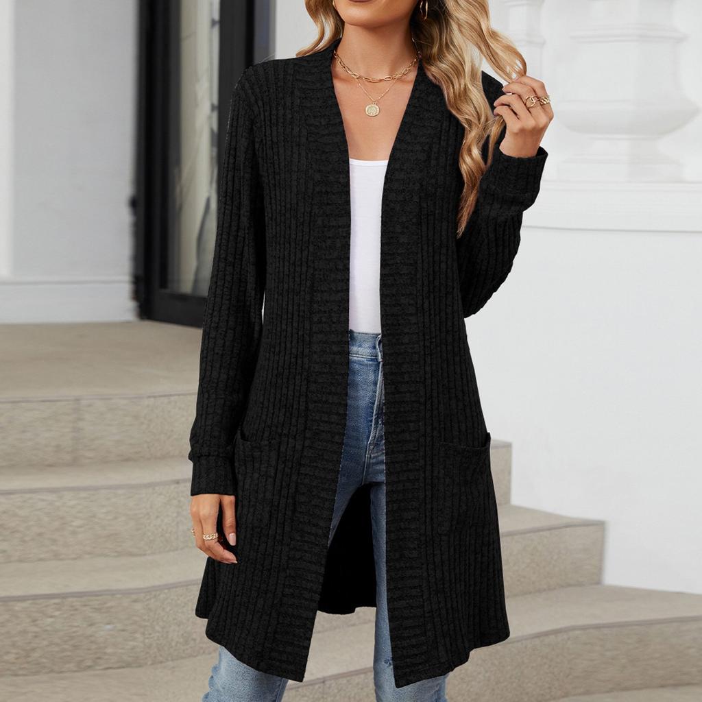 Women's Casual And Fashionable Solid Color Long Sleeved Pocket Cardigan Jacket  Jacket