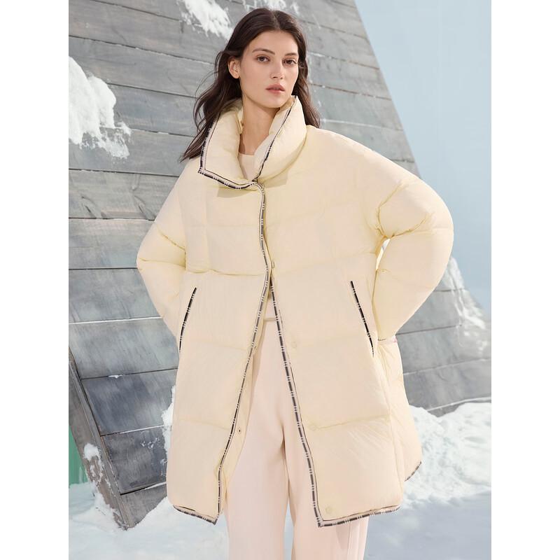 ELLE 90% Goose Down Colorblock Stand-up Collar Down Jacket