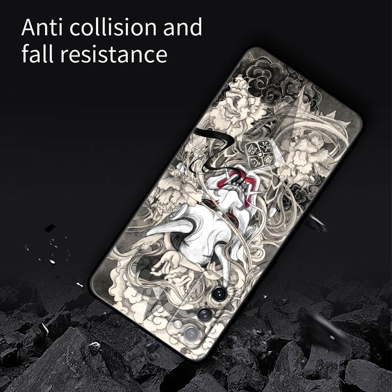 Japan Oni Samurai Yokai Mask Dragon Cases For Samsung Galaxy S24 Ultra S21 FE S23 S20 S22 Ultra S10 Plus Case Soft Funda Covers