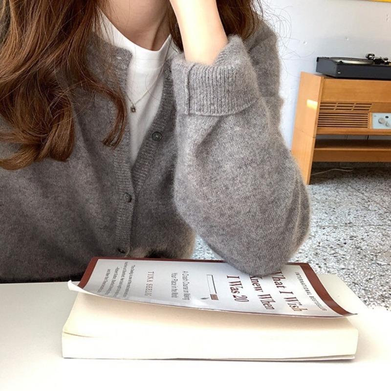 Spring Autumn New Round Neck Knitted Sweater Women Fashion Elegant Casual Long Sleeve Loose Outer Jacket Female Solid Color Simple Coats Clothing