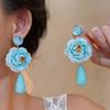 Silver Needle Holiday Style Smudge Resin 3D Flower Water Drop Stud Earrings High-end Personality Niche Women Earrings