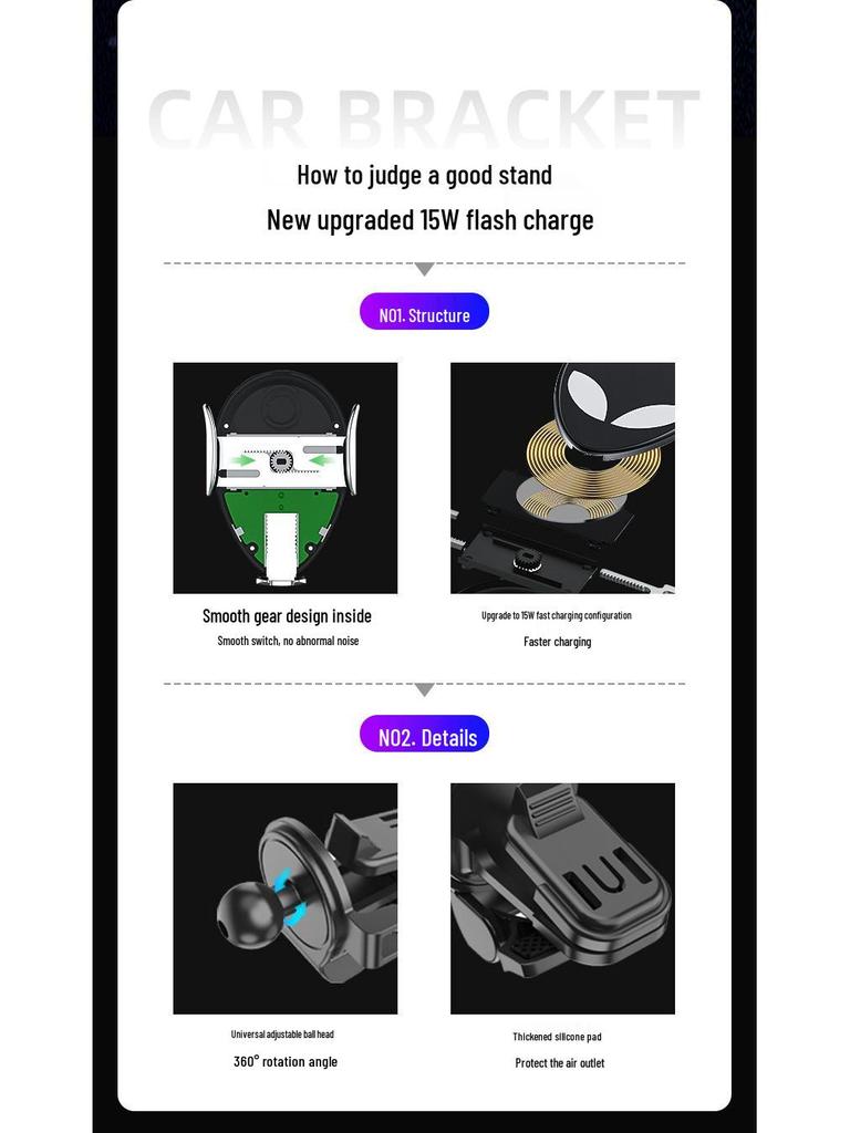 Custom 15W Automatic Induction Wireless Car Charger & Holder with Magic Clip