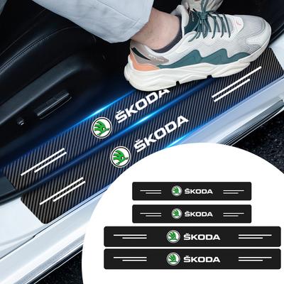 AFG1 4PCS Carbon Fiber Car Sticker Auto Door Threshold Waterproof Stickers For Octavia MK2 MK3 2 3 A7 Fabia Karoq Kodiaq Rapid