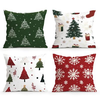 Christmas Tree Snowflakes Print Cushion Cover Peach Skin Velvet Room Home Sofa Living Office Car Simplicity Pillow Cover 45x45CM