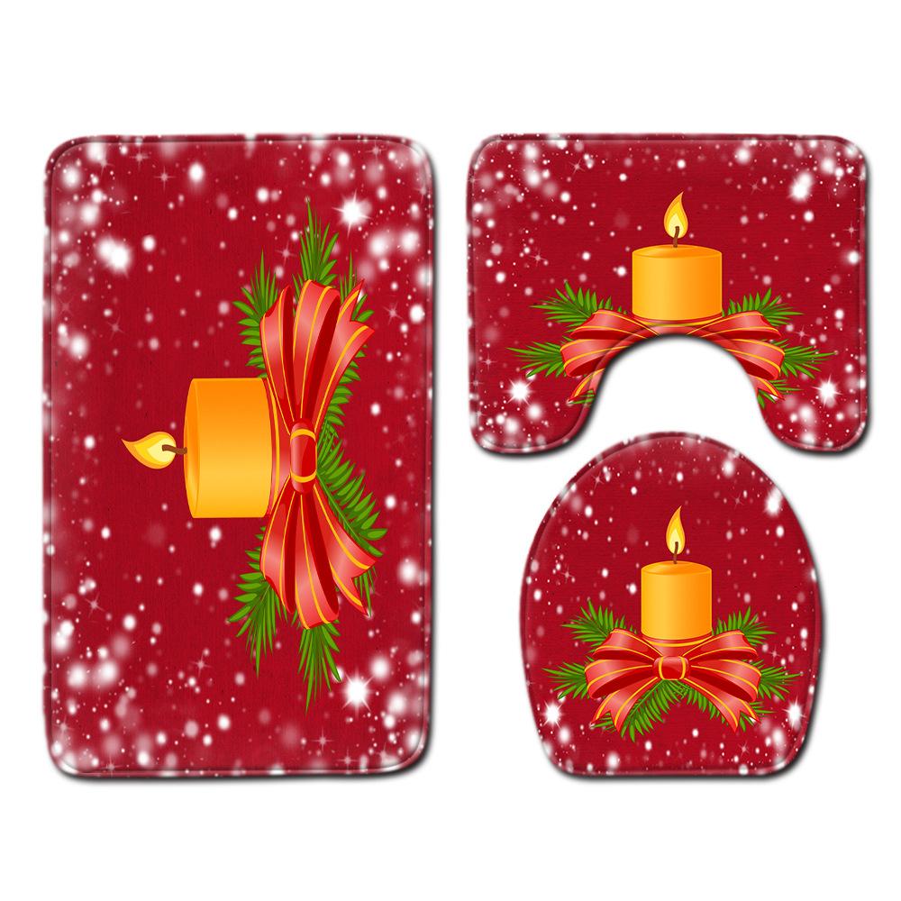 Christmas Shower Curtain Floor Mat Combination Four-Piece Set Bathroom Toilet Carpet Shower Room Mat Foot Mat