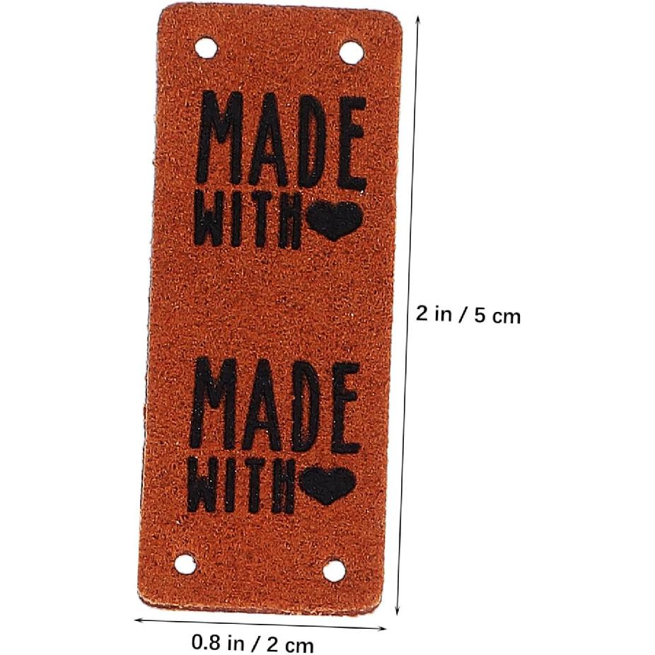 SEWACC 50pcs Leather Handmade Label Tags for Crochet, Sewing, Knitting Supplies - Clothing Labels for Handmade Items