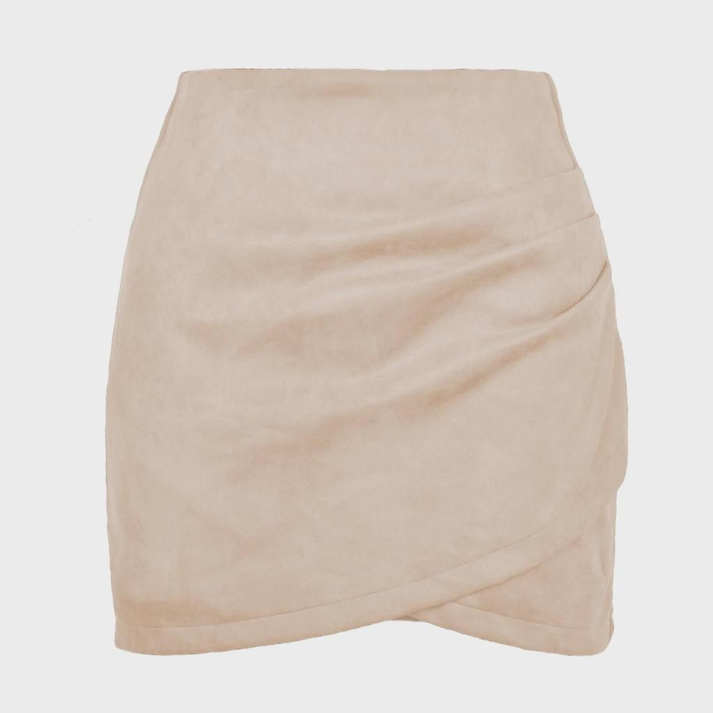 Suede Pleated Irregular Zipper Short Hip Skirt for Women