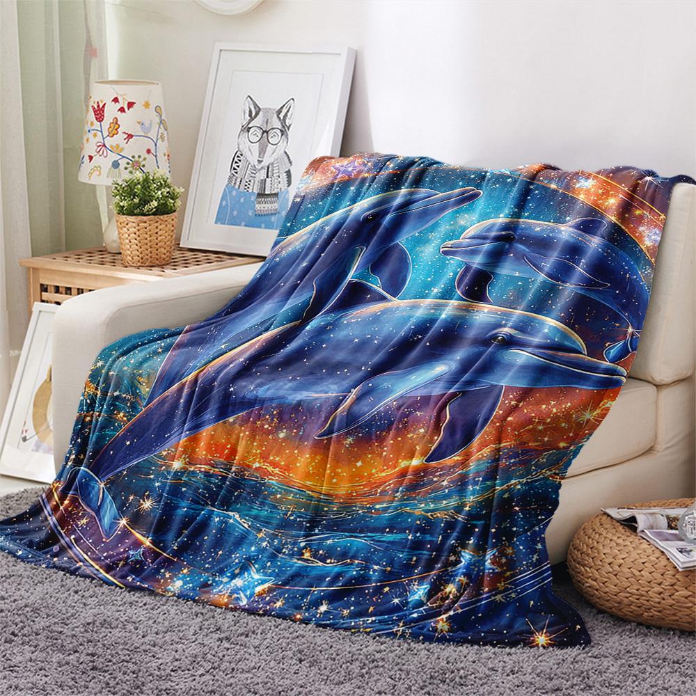 Dolphin Print Flannel Blanket, High quality Comfortable for All Seasons, Home Decor, Warmth and Comfort, Perfect for Christmas Gifts