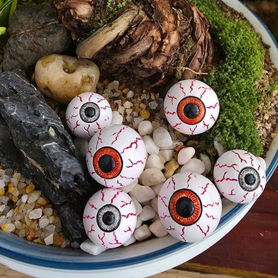 6Pcs Halloween Eyeball Ornaments Resin Realistic Eyeballs Spooky Eyeball Decorations for Potted Plants DIY Craft Horror Themed Party Decoration