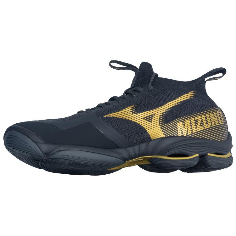 Mizuno Wave Lightning Neo 2 Bequeme Stoßdämpfung Rutschfest Langlebig Low Top Volleyballschuhe Herren Sneaker Schwarz Gold V1GA220241