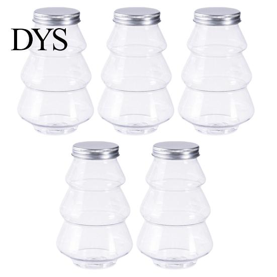 Plastic Beverage Containers 5Pcs Christmas Tree Shaped Bottle, 500ml Food Grade Clear Packaging Container for Bottles Cold Drink Coffee, Leak