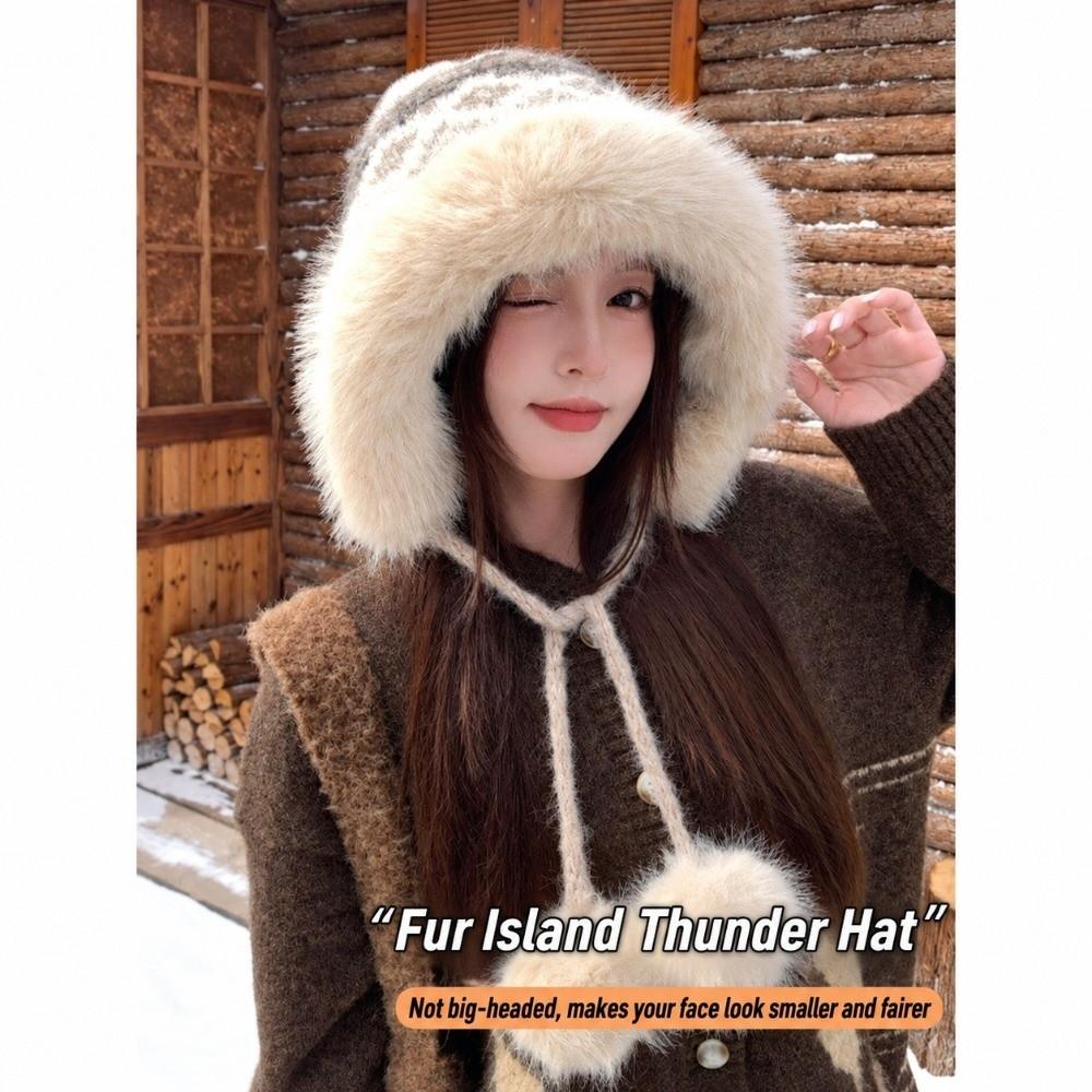 56cm to 58cm Head Circumference Fluffy Knitted Hat Ear Protection Hat Cold Weather