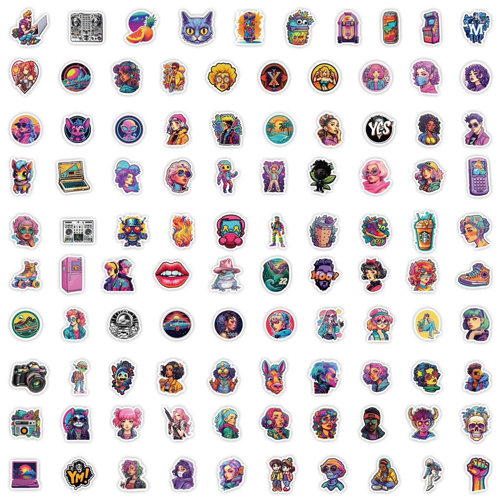 100 Y2K Style Graffiti Stickers Suitcase Skateboard Car Decoration Stickers Waterproof Creative Children's Stickers
