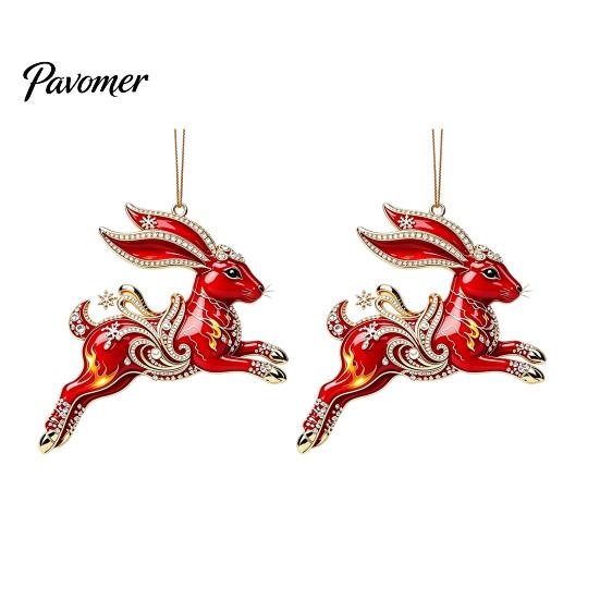 Xmas Party Hanging Ornaments 2 Pcs Zodiac Animals Christmas Ornaments, 2D Acrylic Red Animal Decorative Holiday Pendants Decorations, Chinese New Year