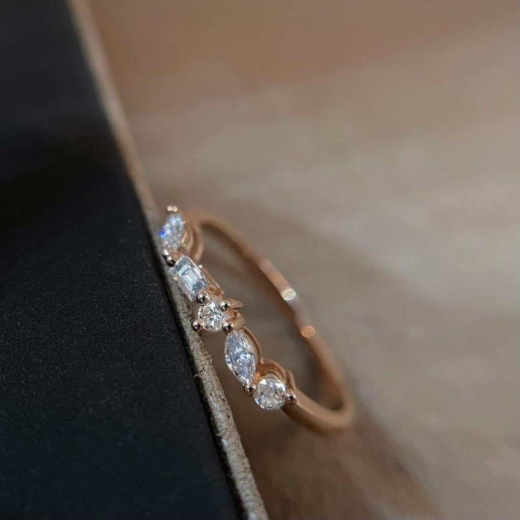 S925 Gold-Plated Sterling Silver Square Diamond Women's Ring