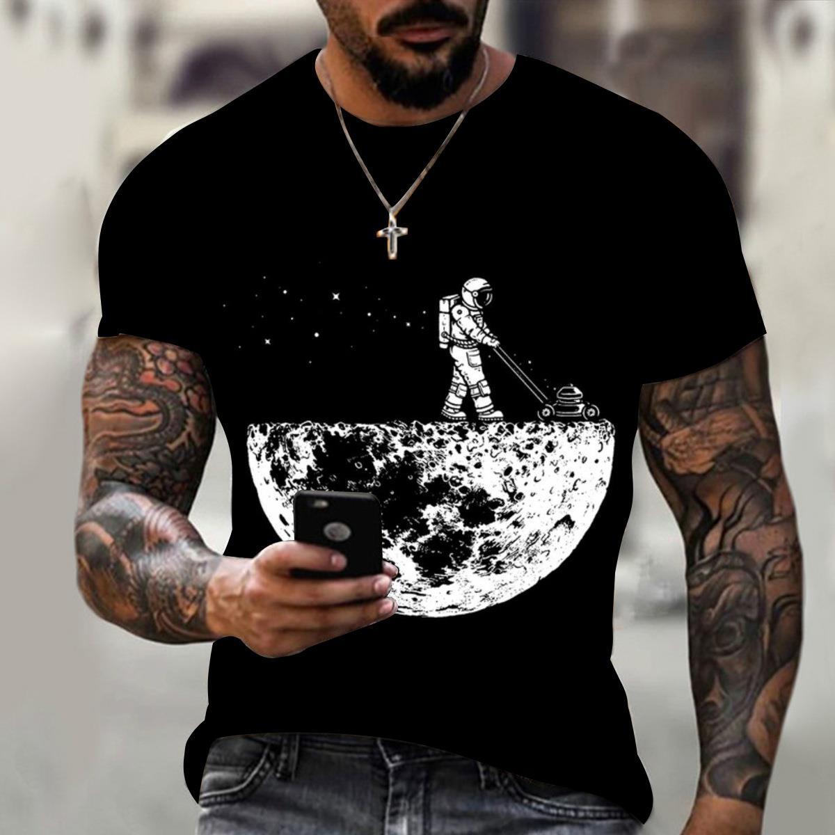 

2025 Summer New 3D T-shirt Round Neck Astronaut Digital Printed Short Sleeved T-shirt XS