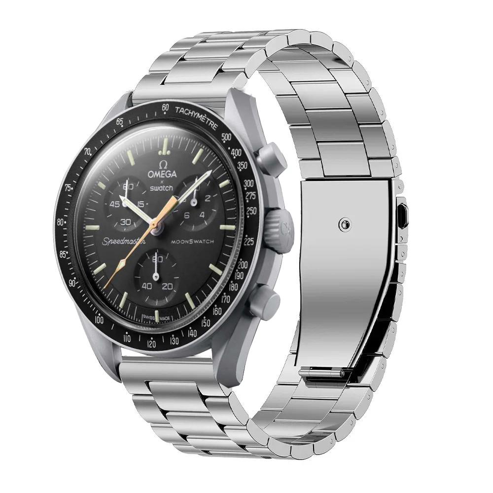 

20-мм ремешок из нержавеющей стали для совместных часов Omega X Swatch MoonSwatch, металлический браслет с раскладывающейся застежкой для аксессуара MoonSwatch For MoonSwatch серебряный