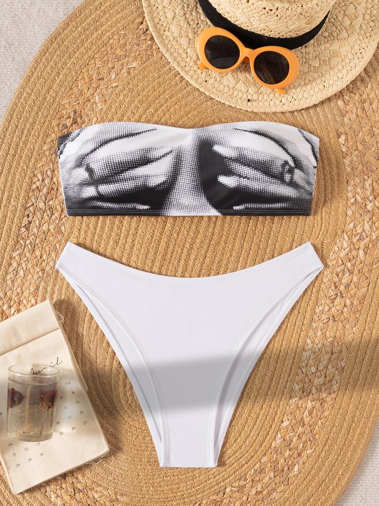 Bandeau Print Sexy Bikini Two Piece Tie Side Set Elegant Comfortable Swimwear