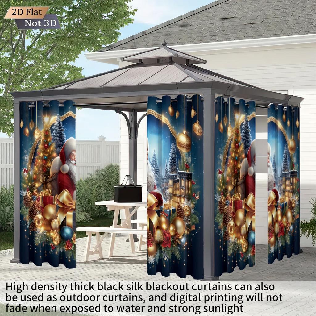 Set Of 2 Merry Christmas Santa Claus Gift Print Curtain Multiple Size Living Room Insulation Decoration Curtains Light Blocking Made Polyester Machine