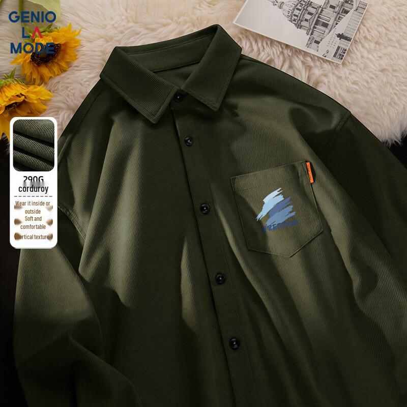 GENIOLAMODE Men s Heavyweight Corduroy Long Sleeve Shirt 2XL