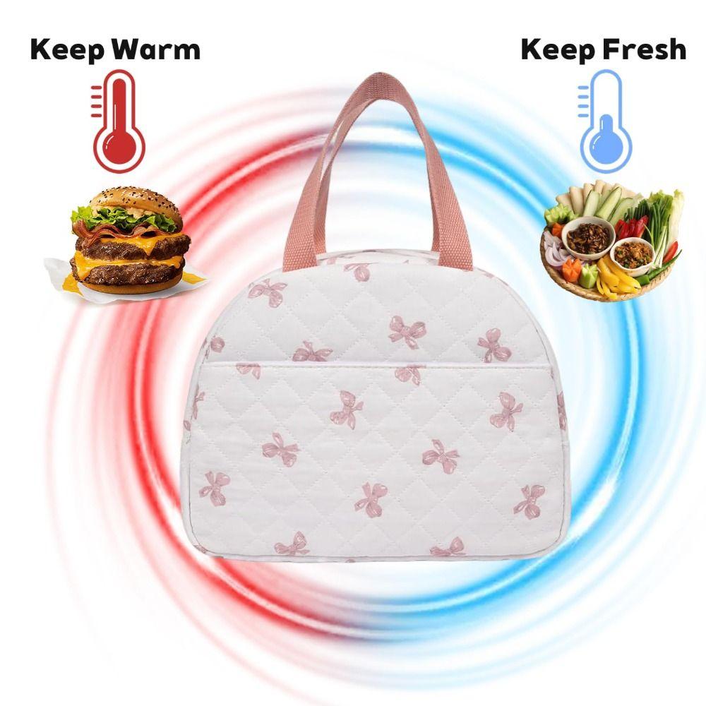 Insulated Quilted Food Thermal Bag Bow Thermal Insulation Bag Portable Ice Pack  for Work, School