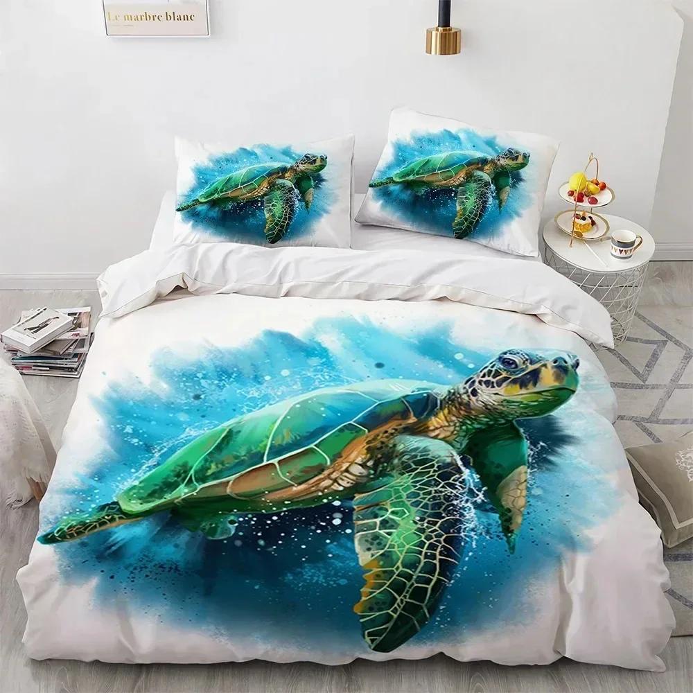 3D Sea Turtle Beddings Set Psychedelic Animal Duvet Cover Comforter Covers Single Twin Full Queen King Polyester Quilt Cover