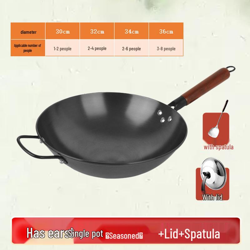 Jiuhuang Antihaft-Eisen-Wok mit rundem Boden - Unbeschichtet, Rostfrei, Kein Einbrennen erforderlich