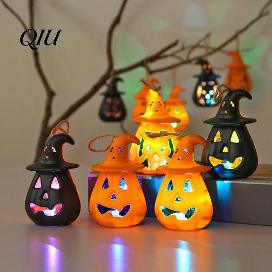 Spooky Pumpkin Night Light 12 Pcs Halloween LED Lantern, Hanging Lighted Safety Lighting with Witch Hat for Indoor Outdoor Home Party Decor Lights