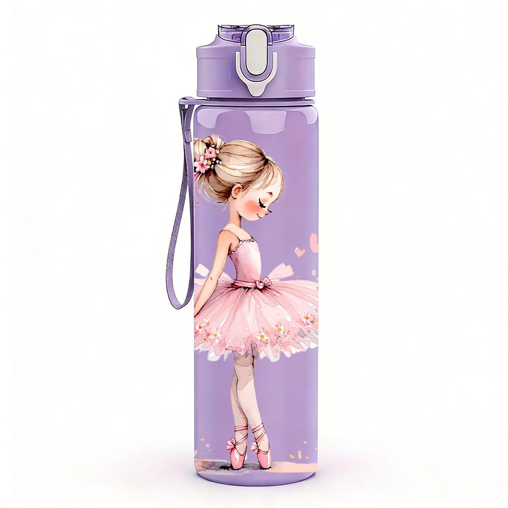 1PZ Tutù Rosa Morbido Silhouette Ballerina 750ml Bottiglia d'Acqua in Plastica Colorata Tappo Flip-Top a Cannuccia Anti-perdita Per Sport Ufficio Uso Domestico