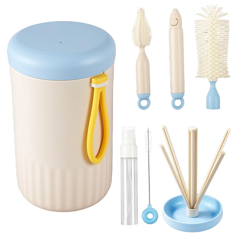 

AS60-Travel Baby Bottle Cleaner Brush Set,Foldable Baby Bottle Drying Rack,Essential Cleaning Set For Outdoor Travel синій