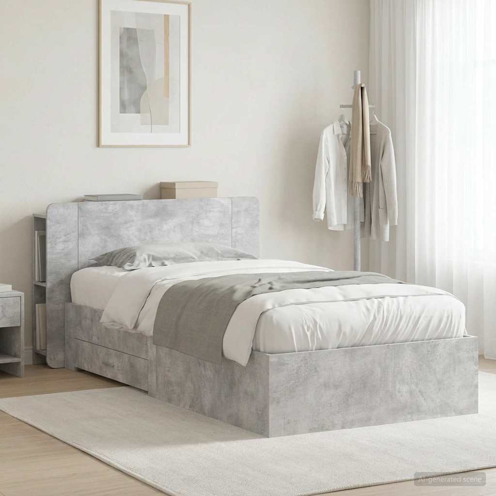 Bed Frame with Storage Space Concrete Grey 80 x 200 cm Particleboard
