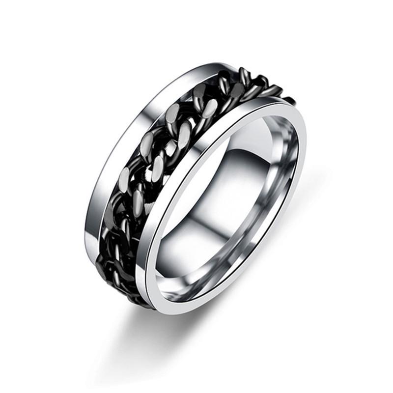 Stainless Steel Roman Numeral Rotating Ring - Titanium Chain Band
