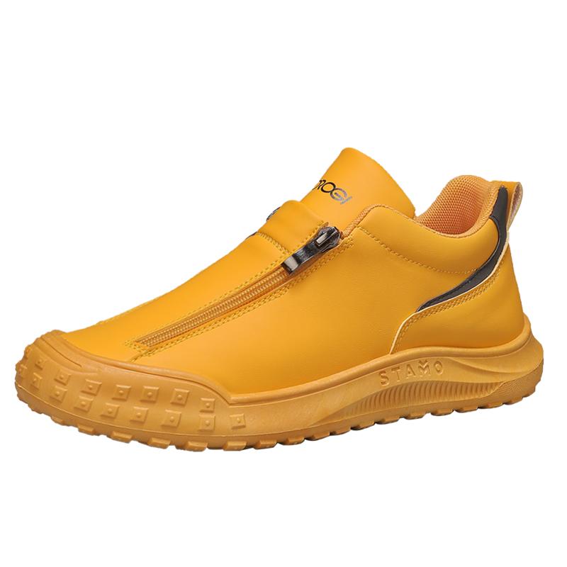 Trendy Men's Slip-On Work Shoes Outdoor Casual Leather Shoes Anti-Slip Soft Bottom Sports Work Shoes Winter Rubber Sole