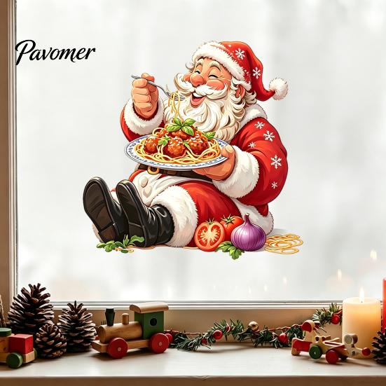 Christmas Wall Decals Santa Claus Sticker, Waterproof PVC Decal, Removable Decorative Merry Room Accents Festive Art for Glass Windows And Doors