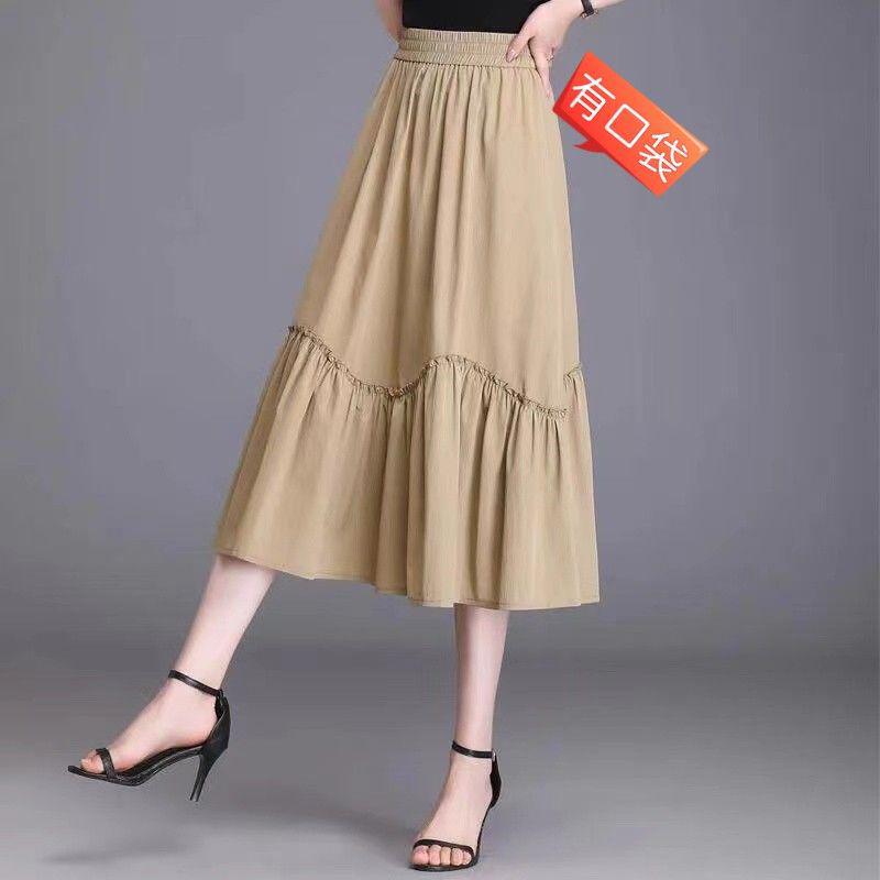 Plus Size Lightweight Pleated A-line Skirt with Elastic High Waist for Summer