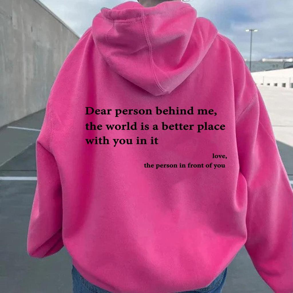 Damen Fleecegefüttertes Kapuzensweatshirt mit Buchstabenaufdruck, Unifarben, Kordelzug, Europäische Größe