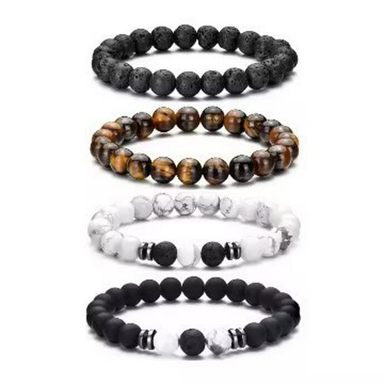 Unisex Tiger Eye & White Turquoise Beaded Bracelet