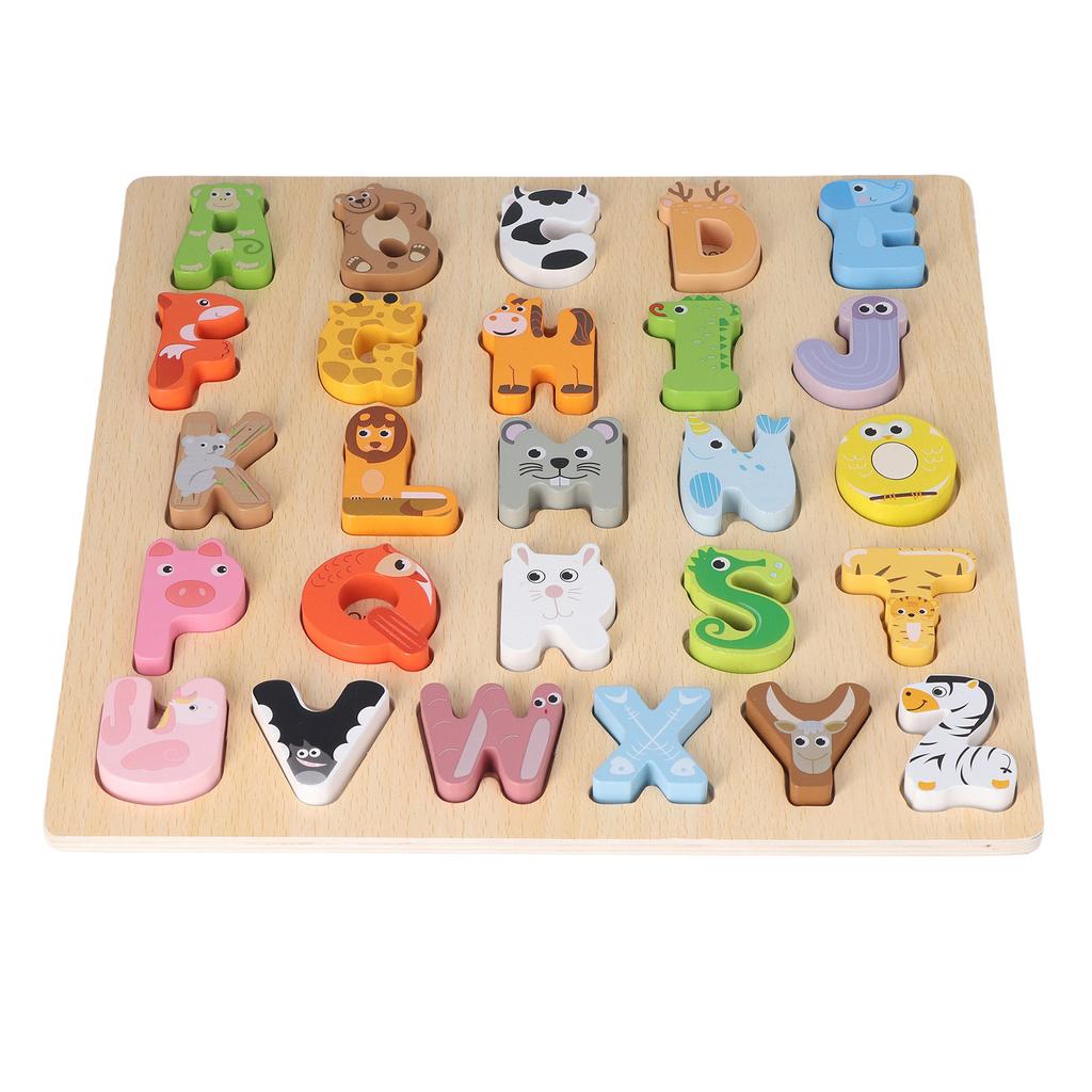 Dřevěná abeceda Puzzle hračky Kreslený zvířecí vzor Rozpoznávání písmen Puzzle Vzdělávací hračky