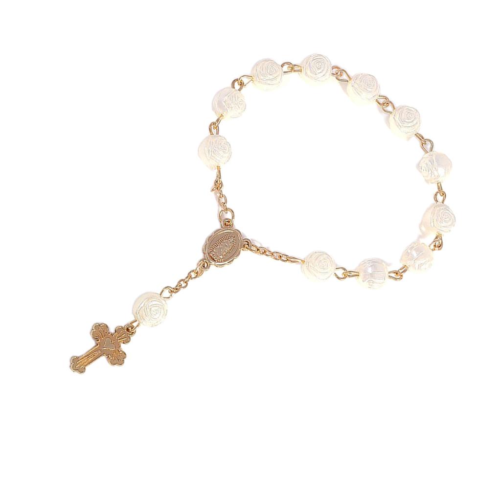 Bracelet de Baptême Unique pour Bébé Style Religieux Bracelet de Prière Bracelet Rosaire Réglable Rose Bracelets de Baptême pour Bébé